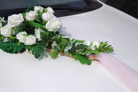 Wedding decoration on a car photo