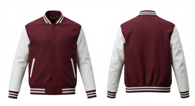 Maroon and white varsity jacket ideal for youth fashion designs photo