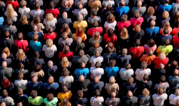 An overhead view of a crowd of people photo
