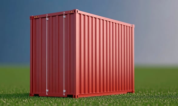 A brown shipping container sitting on top of grass photo