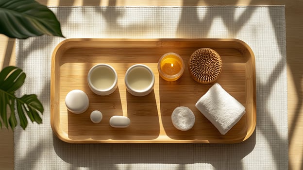 A tray with various items on it photo