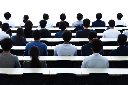 A group of people sitting in rows in a lecture hall photo
