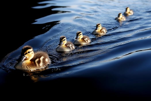 A group of ducks swimming in the water photo
