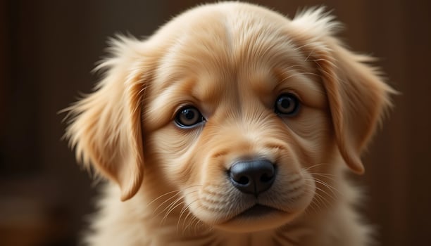Adorable Puppy Portrait with a Soft Golden Fur, Close-up Look photo
