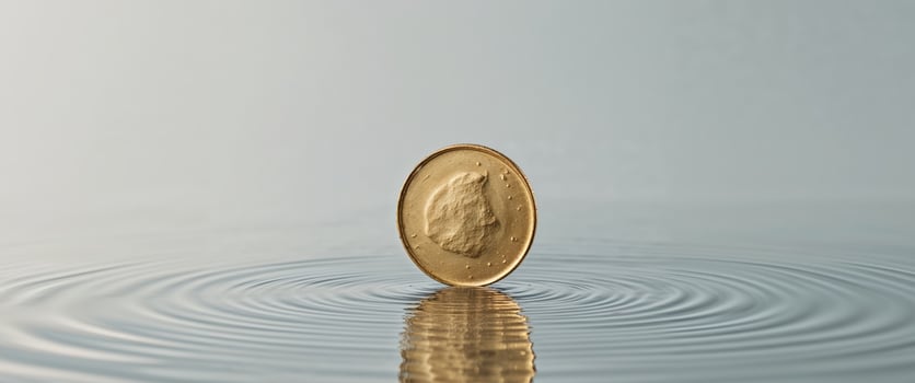 Gold coin floating gently on water surface creating ripples photo