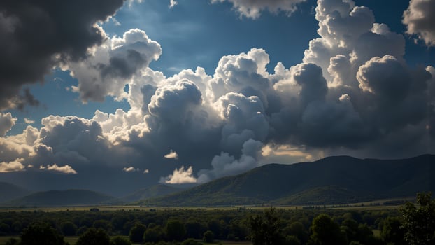 Majestic Clouds Over Mountain Landscape with Green Vegetation photo