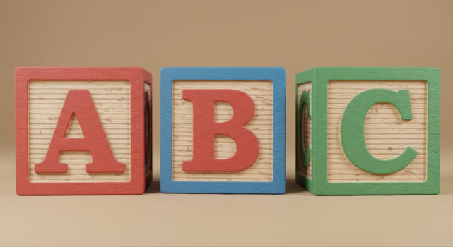 Colorful wooden alphabet blocks displaying the letters a, b, and c in a row. photo