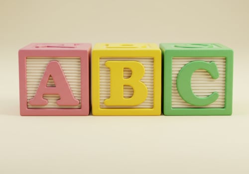 Close up shot of alphabet blocks spelling out the letters a, b, and c in vibrant colors. photo