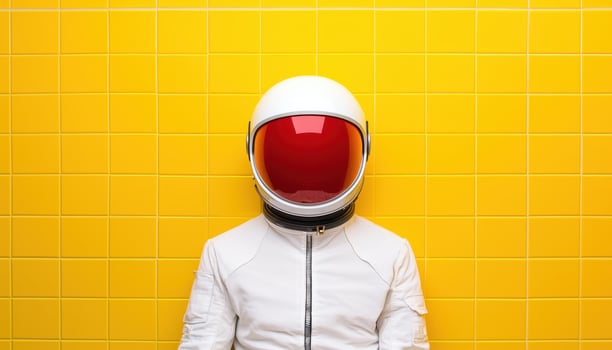 Exploring space concepts astronaut in a yellow tiled room digital art modern environment unique perspective photo