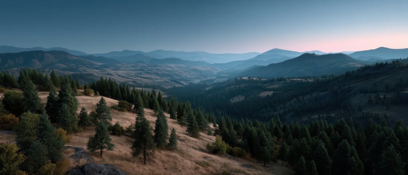 Majestic sunrise over rolling hills nature landscape serene environment panoramic view tranquility concept photo