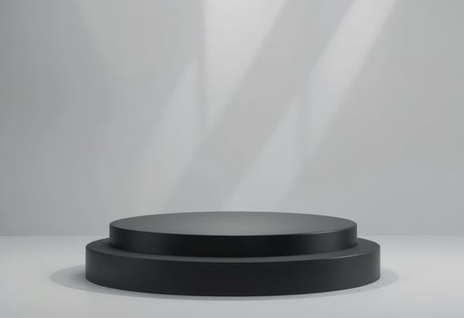 Simple light black podium on grey background. photo