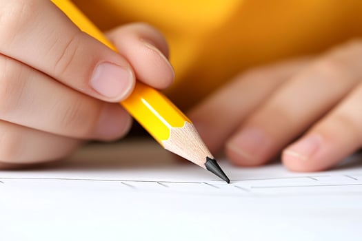 A person holding a pencil and writing on paper photo