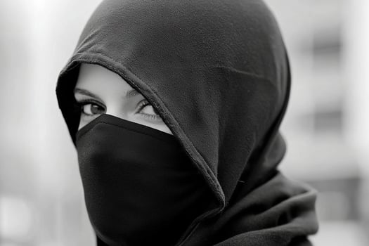 A woman wearing a black veil and a black hood photo