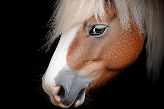 A close up of a horse's face with a black background photo