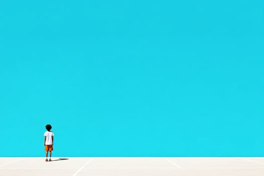 A man standing in front of a blue wall photo