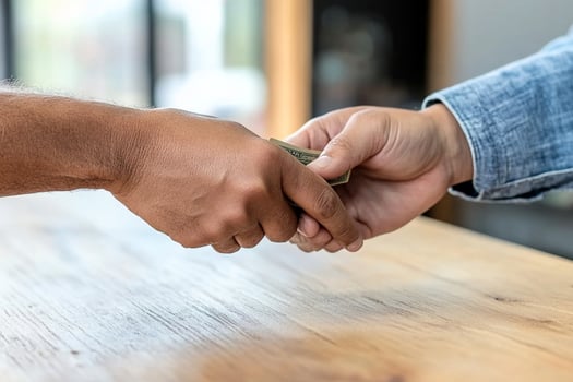 Two people shaking hands over a table photo