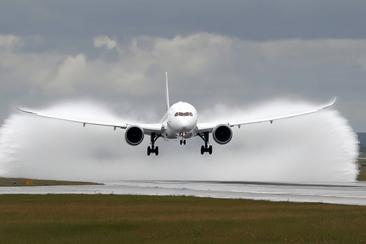 A large jet plane taking off from an airport photo