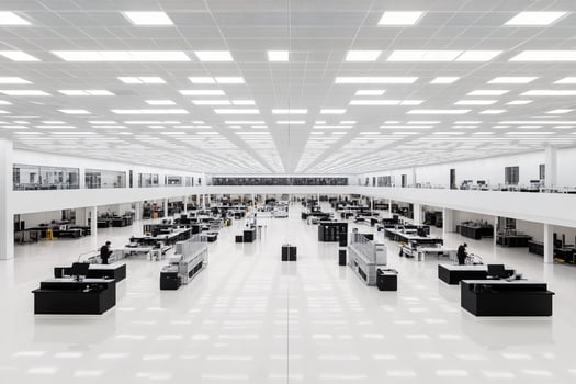 A large room with lots of desks and tables photo