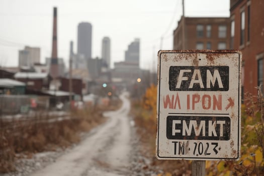 A sign on a dirt road photo