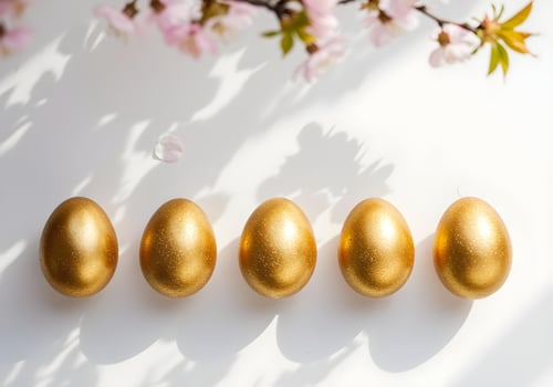 Golden Easter Eggs with Cherry Blossoms photo