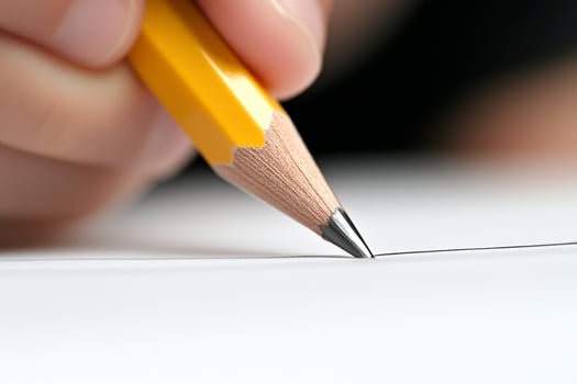 A person holding a pencil and writing on a piece of paper photo