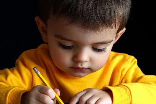 A young boy is writing on a piece of paper photo
