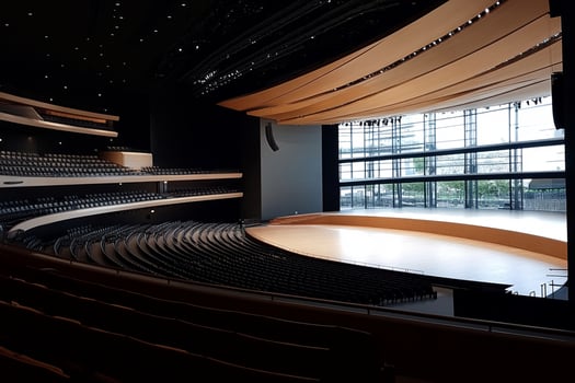 A large auditorium with a stage and seats photo