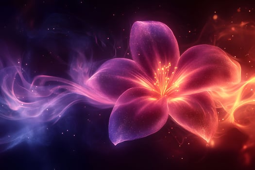 Mystical Glowing Flower with Ethereal Neon Smoke for Artistic Design photo