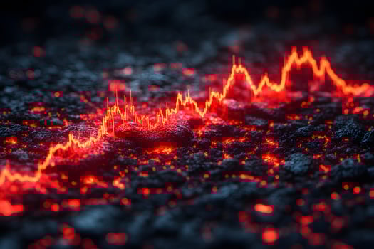Abstract Digital Landscape with Vibrant Red Data Lines for Technology Concept photo