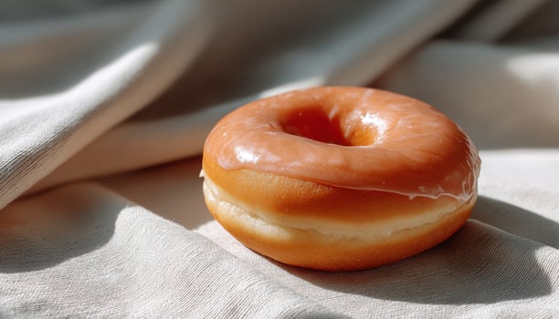 Delightful glazed donut kitchen table food photography bright natural light close-up culinary indulgence photo