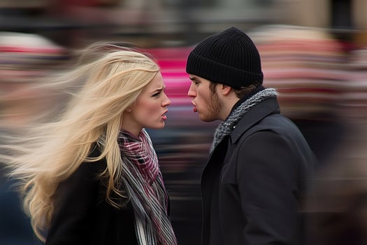 A man and woman kissing in a blurry photo