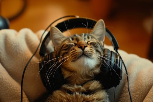 Cat relaxing with headphones photo