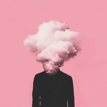 Person in Black Shirt with Head Obscured by a Fluffy Pink Cloud Mass photo