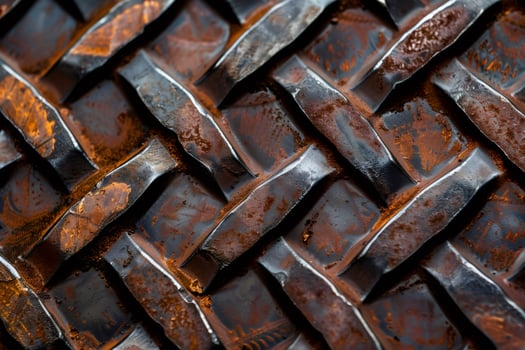 Rusty checkered metal plate showing signs of corrosion and wear photo