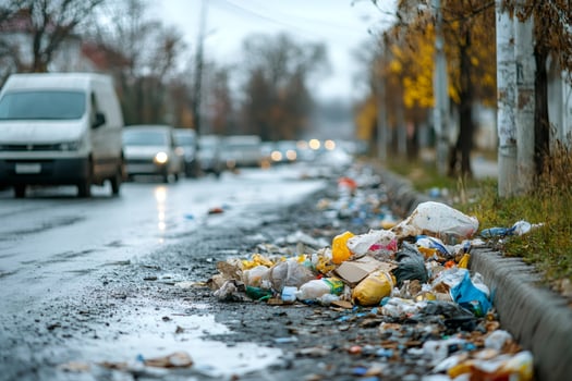 Garbage polluting the street and causing environmental damage photo