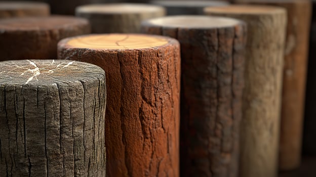 A close up of a pile of wooden posts photo