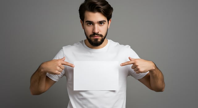 Man holding up blank paper with his finger photo