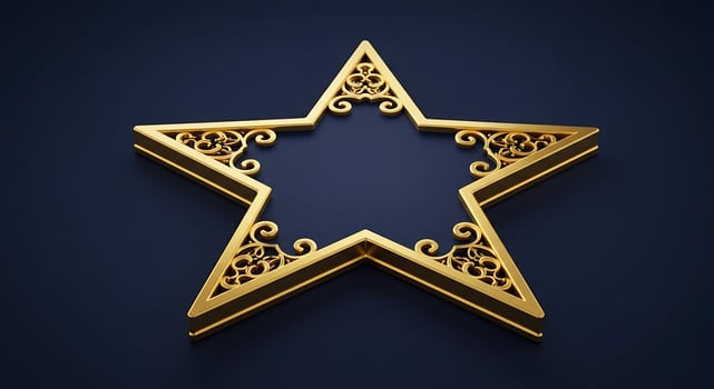 Gold star on dark background with copy space photo