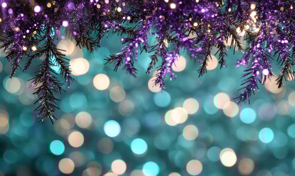 Festive Background with Glittering Lights and Green Branches Ideal for Winter Celebrations, Holiday Cards, and Seasonal Greetings photo