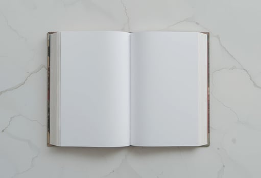 Blank white book mockup against white background. photo