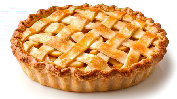 Golden Brown Apple Pie with Lattice Crust on White Background photo