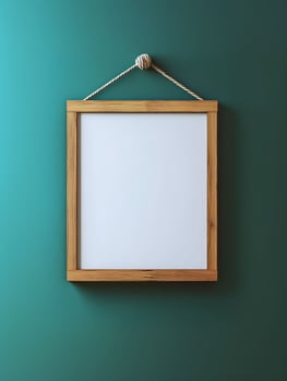 Blank frame for wall art mockup showcasing a modern design set against a teal background, ideal for adding personalized artwork or decor for interior spaces photo