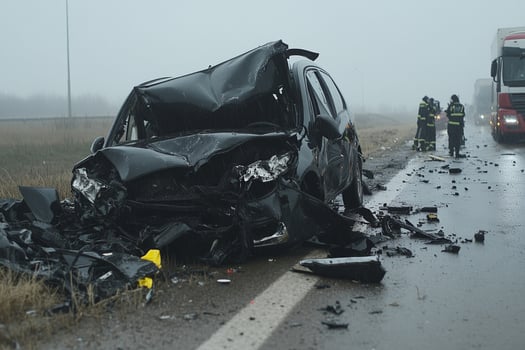 A car that has been destroyed by a crash photo