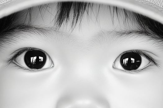 A close up of a child's eyes photo