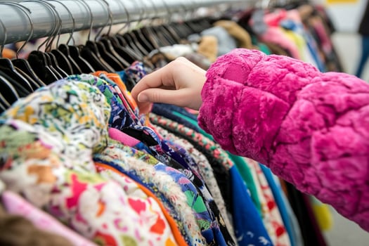 A person is looking at a rack of clothes photo