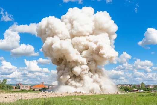 A large cloud of smoke coming out of a building photo