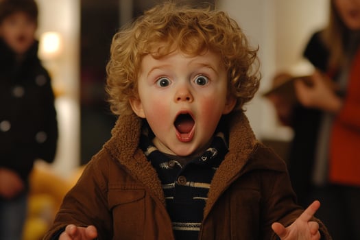 A young boy with a surprised expression photo