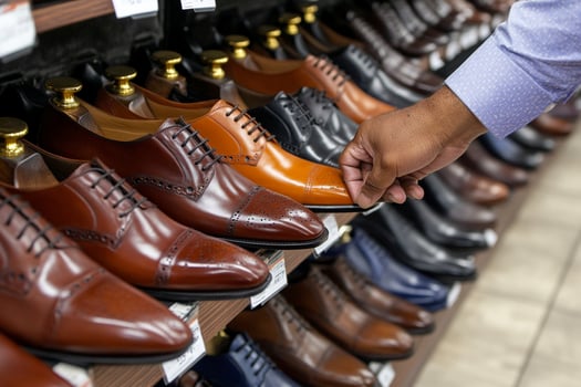 A man is selecting shoes from a shelf photo