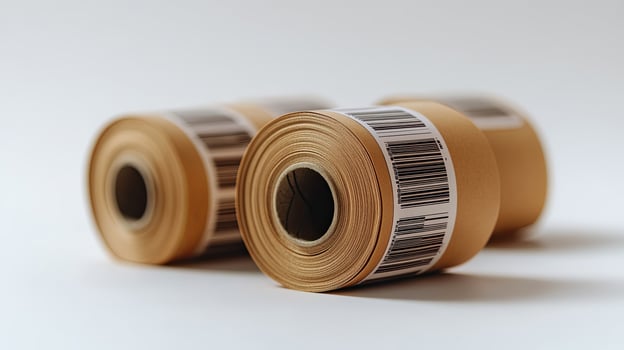 Two rolls of brown paper with barcodes on them photo