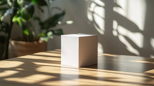 Minimalistic White Box on Table photo